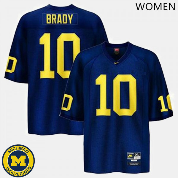 Women Michigan Wolverines #10 Tom Brady Navy Retro Football Jersey